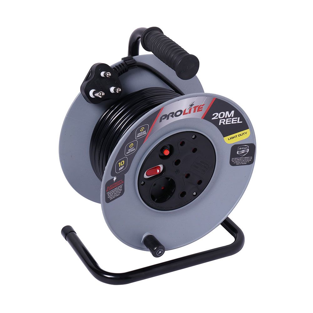 EXT Reel Plastic 20M 10A + Overload And 1 Switch