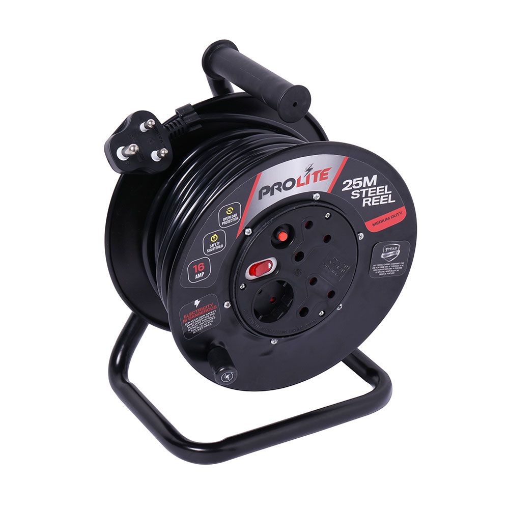 EXT Reel Plastic 25M 16A + Overload And 1 Switch