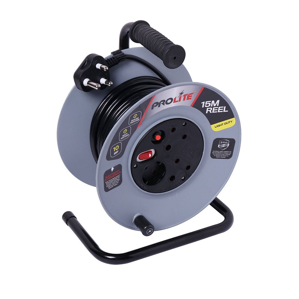 EXT Reel Plastic 15M 10A + Overload And 1 Switch