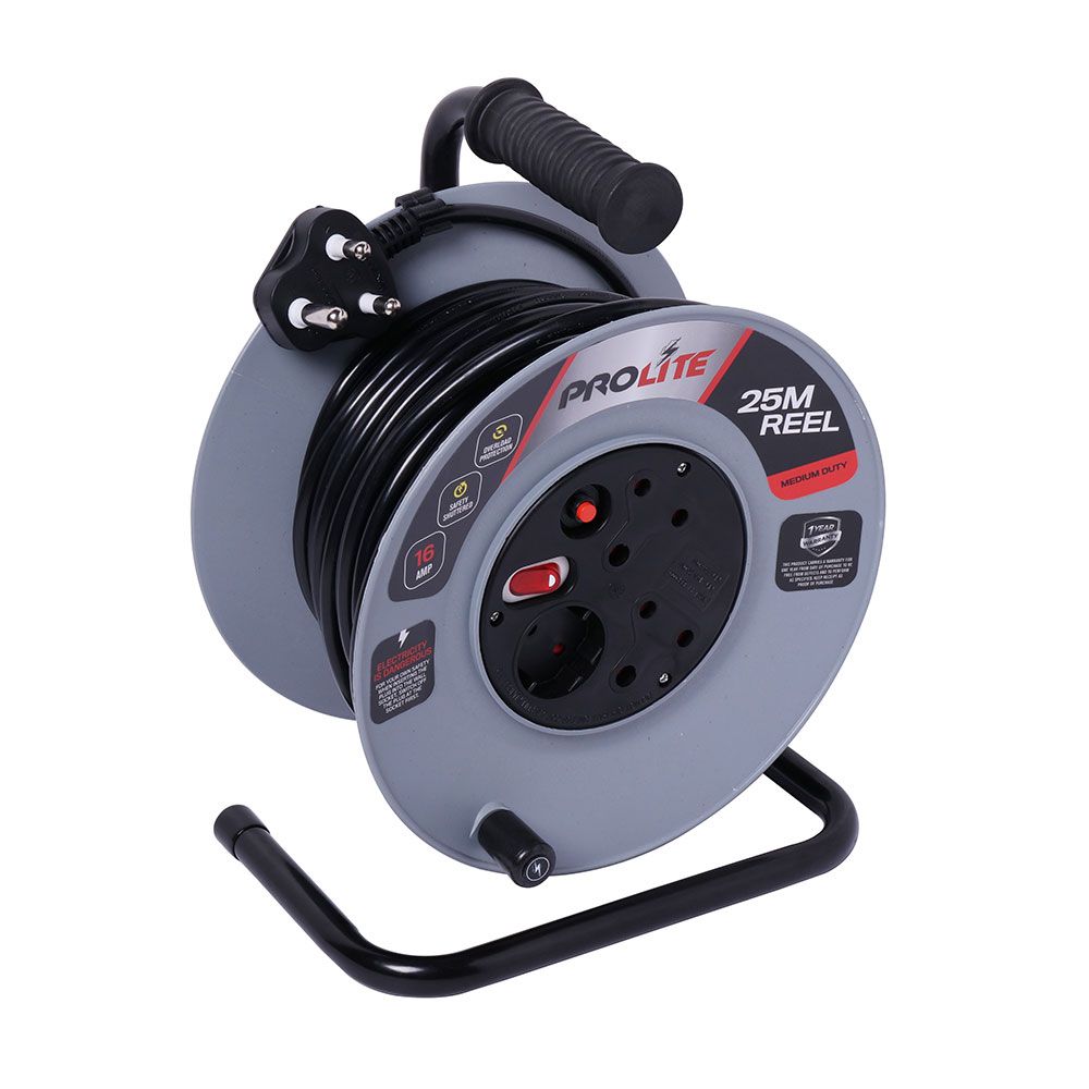 EXT Reel Plastic 25M 16A + Overload And 1 Switch