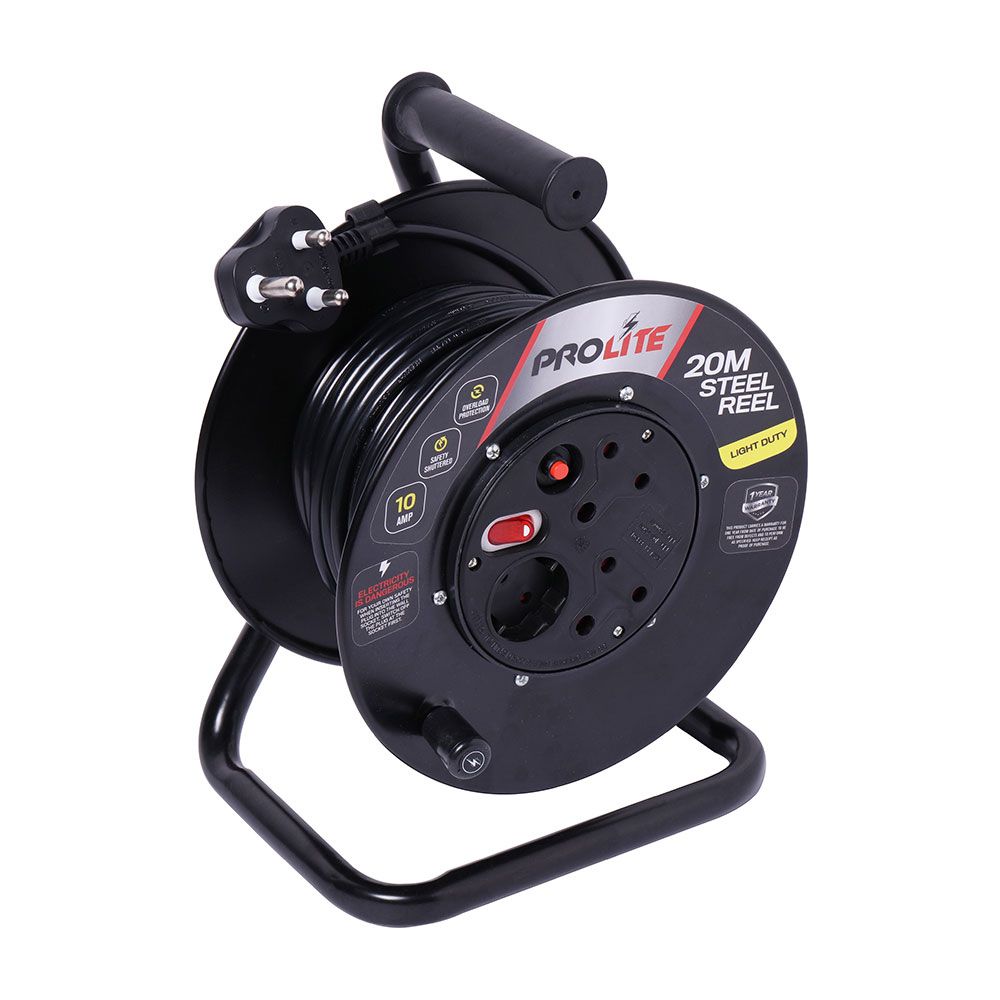 EXT Reel Plastic 20M 10A + Overload And 1 Switch